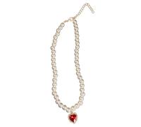 LAIOUSN Collier ras du cou délicat avec perles et pendentif en forme de cœur rubis - Bijoux de mariage - Bijoux à porter au quotidien