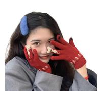 LAIOUSN Gants tricotés colorés en forme de chats avec poignets élastiques Screentouch pour les mains épaisses pour temps froid, usage quotidien, activités de plein air, Rouge, taille unique