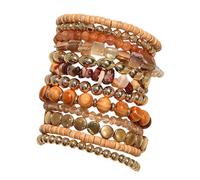 LAIOUSN Lot de 12/18 bracelets de perles élastiques empilables marron et doré pour femme, taille unique, Comme décrit