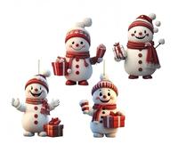 LAIOUSN Lot de 4 décorations de Noël en acrylique incassable pour bonhomme de neige et sapin de Noël Vert