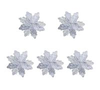 LAIOUSN Lot de 5 pendentifs en forme de fleur d'arbre de Noël étincelants - Poinsettias artificielles - Décoration de vacances - Fleurs dorées