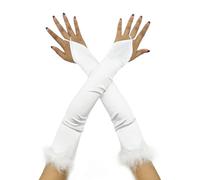 LAIOUSN Mitaines satinées vintage pour femmes Charleston Accessoire de jeu de rôle Manches de bras pour les fêtes à thème des années 1920, blanc, taille unique