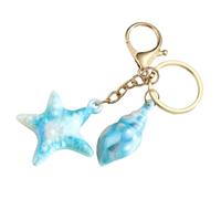 LAIOUSN Porte-clés fait à la main en coquillage fabriqué à partir de colophane artistique pour les amoureux de la plage et les touristes. Porte-clés artistique inspiré de la mer, bleu, taille unique