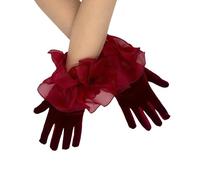 LAIOUSN Romance Dentelle Bordée Velouté Gants de Mariée Volants Courts Handwear pour Cérémonies Élégantes et Festival Photographie Court pour Mariée, Rouge, taille unique