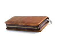 LAIOUSN Trousse à stylos en cuir avec fermeture éclair pour homme et femme - Emplacements élastiques pour crayons de 5 à 11, marron