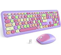 Lairun Claviers et Souris sans Fil, Clavier Flexible Portable 110 Touches de Couleur Arc-en-Ciel Rétro pour Machine à écrire, Connexion 2,4 GHz et Souris Optique(3#)
