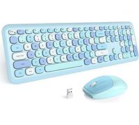Lairun Claviers et Souris sans Fil, Clavier Flexible Portable 110 Touches de Couleur Arc-en-Ciel Rétro pour Machine à écrire, Connexion 2,4 GHz et Souris Optique(4#)