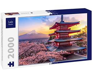 Lais Puzzle Fujiyoshida, Japon Belle Vue sur Le Mont Fuji et la pagode Chureito au Coucher du Soleil, Le Japon au Printemps avec Les cerisiers en Fleurs 2000 pièces