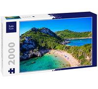 Lais Puzzle La Plage de Porto Timoni près d'Afionas est Une Double Plage paradisiaque aux eaux cristallines d'un Bleu Azur à Corfou, île Ionienne, Grèce, Europe 2000 pièces