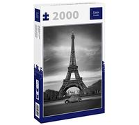 Lais Puzzle Voiture Rouge Devant la Tour Eiffel Paris en Noir et Blanc 2000 pièces