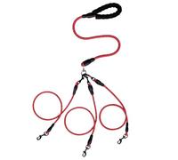 Laisse 3 en 1 pour 1/2/3 chiens, triple laisse robuste avec pivot à 360° sans nœuds, laisse en nylon robuste avec poignée rembourrée pour chiens de taille moyenne et grande (rouge, 3 en 1)