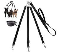Laisse 3 Voies pour Chien + Une gamelle de Voyage Pliable, coupleur réglable en Nylon sans enchevêtrement, Laisse 3 en 1 pour Plusieurs Chiens, Chats, Chiots avec poignée rembourrée Douce (Noir)
