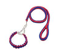 Laisse anti-explosion en nylon tressé à huit brins pour animaux de compagnie, durable et résistant aux morsures, convient aux chiens de taille moyenne et grande Corde de traction + collier (Bleu-rouge