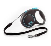 Flexi® Black Design M Cordon 5 m Noir/Bleu, Laisse rétractable pour Chiens jusqu'à 20 kg