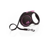 Flexi, Laisse Modèle Black Design, Version Sangle, Forme Moderne et Ergonomique, Système de Guidage perfectionné, Laisse à Enrouleur, Made in Germany, Black/Pink, M - 5m