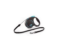 Flexi Laisse rétractable Black Design S Cordon 5 m Noir/Bleu pour chiens jusqu'à 12 kg