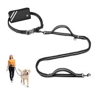 Laisse Canicross Chien, avec Sac Noir, Laisse Mains Libres Chien, Ceinture Canicross Jusqu'à Absorption de Choc, Confortable, Couture Réfléchissante, Idéal pour Course à Pied, Jogging et Marche