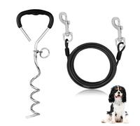 Laisse Chien de 3m, Piquet pour Chien de 45cm, Laisse avec Crochet et Crochet Pivotant à 360°, Laisse pour Extérieur, Camping, Petits, Moyens et Grands Chiens(Jusqu'à 125 lbs) Noir