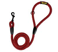 Laisse Classique en Corde pour Chien, 120 cm. Rouge&Noir. | Corde tressée en polyester de 12 mm, résistante au quotidien, pour petits, moyens et grands chiens, fabriquée en Espagne.
