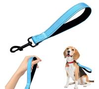 Laisse courte pour chien bleue en nylon tissé double couche avec mousqueton D en alliage de zinc, poignée rembourrée confortable, fil réfléchissant de sécurité, contrôle rapproché pour promenade,