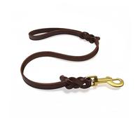 Laisse Courte pour Chien en Cuir Véritable Tressé, Brun 76cm | Mousqueton en Laiton Pivotant, Idéal pour Dressage et Éducation Active, Poignée Souple Adaptée aux Grands Chiens