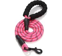 laisse de chien de 150 cm de long, très réfléchissante, avec poignée confortable en mousse antidérapante, boucle métallique, pas de traction de la laisse d'entraînement(Rose)