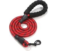 laisse de chien de 150 cm de long, très réfléchissante, avec poignée confortable en mousse antidérapante, boucle métallique, pas de traction de la laisse d'entraînement (rouge)