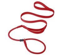 Laisse de dressage pour chien avec double poignée - Laisse et collier en cuir souple - Laisse en nylon robuste - Ne tire pas - Pour chiens de taille moyenne et grande - 1,8 m - Rouge