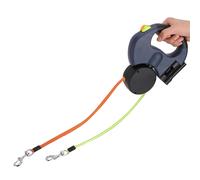 Laisse de marche automatique extensible flexible pour chien et chat Corde de traction à deux têtes avec lumière LED (Gris foncé)