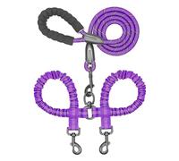 Laisse double élastique pour chien - En nylon - Deux têtes - Coupleur 2 voies - Pour promener deux chiens - Laisse pour chien - Violet