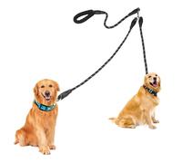 Laisse double pour 2 chiens, rotative à 360 °, légère, réfléchissante, avec poignées rembourrées, convient pour les chiens de taille moyenne de moins de 40 kg (noir, 12 mm)