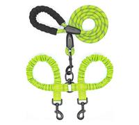 Laisse double pour chien - Corde élastique à deux têtes - En nylon - Coupleur 2 voies - Pour promener deux chiens - Laisse pour chien - Vert