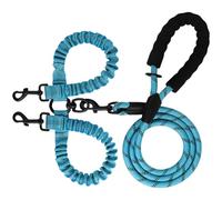 Laisse double pour chien, sans pester, avec pivot à 360° et élastique absorbant les chocs, corde en nylon de 1,2 m, section élastique de 0,5 à 0,8 m, poignée en mousse, crochet en métal, bleu