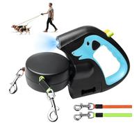 Laisse double rétractable pour chien - Avec lumière LED - Extensible - Pour 2 chiens - Flexible 3M - Poignée antidérapante - Bouton de frein rapide - Pour chiens de petite et moyenne taille - Bleu