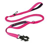 Laisse élastique réfléchissante robuste avec ceinture de sécurité pour grands chiens - Laisse tactique anti-traction pour animaux domestiques (rose)