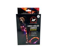 Laisse et Collier Lumineux pour Chien - VENTEO - LED Rechargeable USB - Longue autonomie - Résistant à l'eau - 3 Modes d'éclairage - Réglable pour Petits/Moyens/Gros Chiens