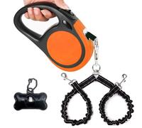 Laisse Extensible à Double tête rétractable de 5 m Jusqu’à 50 kg chacune, avec Sacs à déjections, Corde élastique réfléchissante, contrôle à Une Touche, sans enchevêtrement à 360°, Taille L, Orange