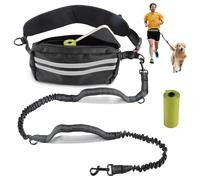 Laisse Main Libre Chien, Laisse pour Chien Course avec Ceinture Taille, Double Poignée, Sac Déjections, Laisses Amortissante pour Petits Moyens Chiens, Idéale pour Course Randonnée Promenade Dressage