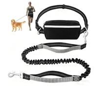 Laisse Mains Libres Chien avec Deux Poignées, Pouch & Ceinture Ajustable, Laisse Course Dressage, Bande Elastique Chiens Réfléchissante Durable Absorbant Les Chocs pour Randonnée, Jogging, Promenade
