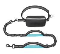 Laisse mains libres pour chien avec pochette à fermeture éclair et deux tendeurs, ceinture réglable de 125 à 195 cm, double anneau en D, coutures réfléchissantes, verrouillage robuste pour la course