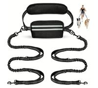Laisse Mains Libres pour Chien avec Pochette Laisse Double for Chien, Mains Libres, for 2 Chiens, Ceinture Élastique Réfléchissante, Pochette Anti-emmêlement, Marche, Jogging