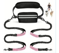 Laisse Mains Libres pour Chien avec Pochette Laisse Double for Chien, Mains Libres, for 2 Chiens, Ceinture Élastique Réfléchissante, Pochette Anti-emmêlement, Marche, Jogging