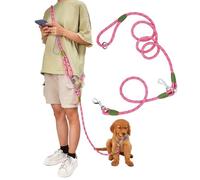 Laisse Mains Libres pour Chien en Bandoulière, Idéale pour Course, Randonnée et Marche - Nylon Robuste Réfléchissant, Boucle Anti-nœud 360° - pour Chiens Moyens et Grands(Rose)