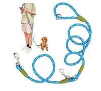 Laisse Mains Libres pour Chien pour la Course, la Marche,Double Laisse en bandoulière, 1,2 cm d'épaisseur, en Nylon réfléchissant très résistant pour Chiens de Petite, Moyenne et Grande Taille (Bleu)