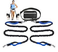 Laisse Mains Libres pour Chien pour la Course, la Marche, Le Dressage, la randonnée, l'élastique réfléchissant à Double poignée, Pochette Distributeur de Sacs à déjections, Ceinture réglable,