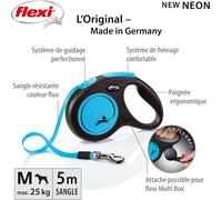 , Laisse Modèle New Neon, Version Sangle, Une Visibilité Accrue Grâce Au Réflecteur Néon, Système De Guidage Perfectionné, Système De Freinage Robuste, Made In Germany, Noir/Bleu, M - 5m