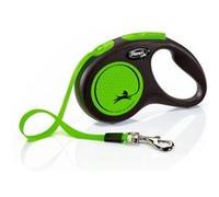 flexi® Neon M | Laisse rétractable à sangle de 5 m pour chiens jusqu'à 25 kg | Noir / vert fluo | laisse à enrouleur pour chien | Poids : 280 g | Dimensions : 11,6 x 18,8 cm
