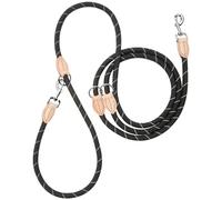 Laisse pour Chien 3m Double Laisse réfléchissante de qualité supérieure 3 Positions - Réglable en Nylon Laisse Ronde et résistante aux morsures avec 2 mousquetons 12 mm