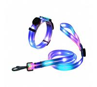 Laisse pour chien à DEL et collier pour chien rechargeable (pour chiens de petite et moyenne taille), laisse lumineuse rechargeable, laisse lumineuse de 1,2 m pour promenade de nuit, sécurité qui
