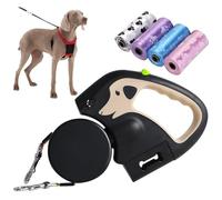 Laisse pour chien à deux points de contrôle, double poignée de 3 m avec lumière LED et distributeur de sacs à déjections, laisse d'entraînement sans nœuds pour l'entraînement à l'obéissance